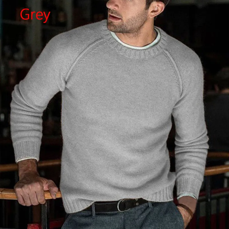 Gray Осенне-зимняя Толстая теплая Модная брендовая одежда мужские свитера с круглым вырезом сплошной цвет тонкий крой крутой мужской пуловер Плюс Размер - Color: Gray