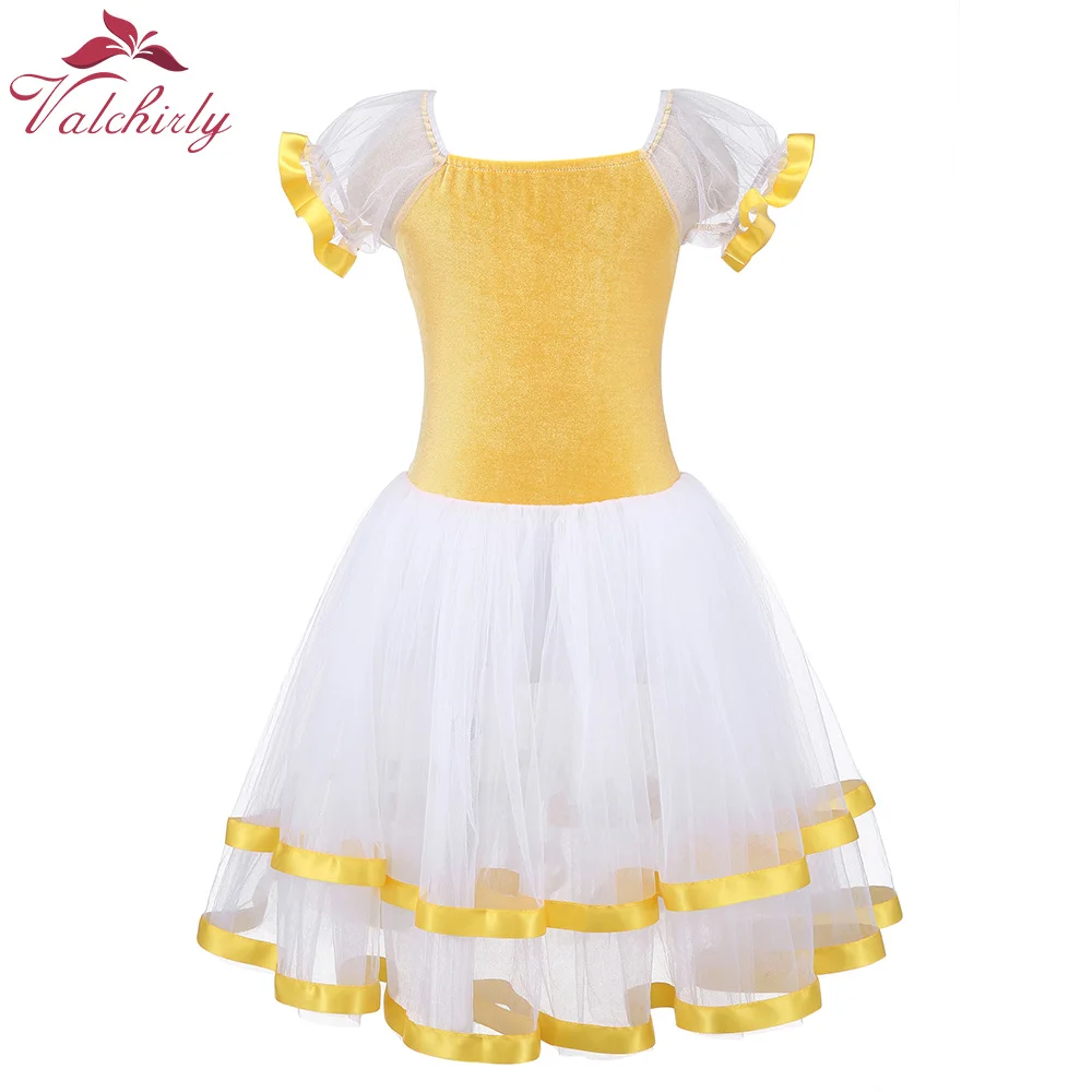 Ballet Leotard Yellow Ballet Dance Tutu Leotard Girls Dancewear Costume Ribbon Long Tulle Skirt Ballerina Fairy Party