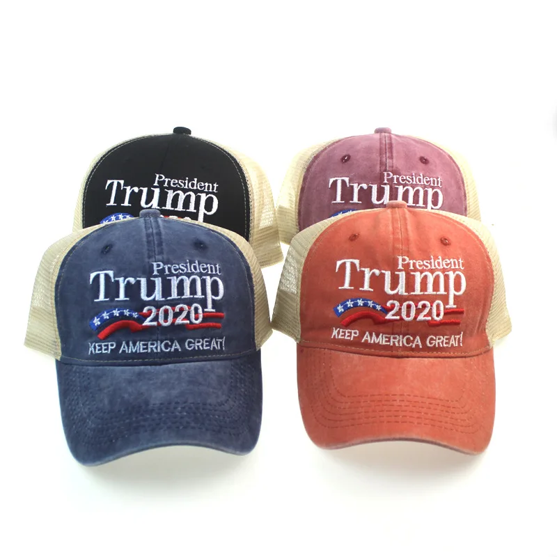 

Baseball Cap Washed Embroidered Mesh Hat Headwear Unisex Casual Streewear Donald Trump 2020 US Election Campaign Baseball Cap