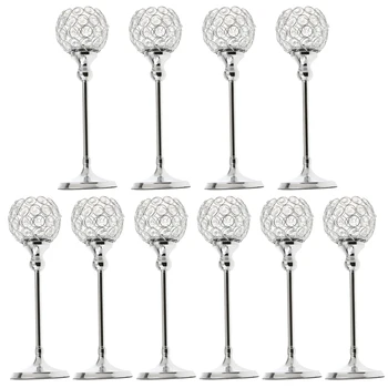 

10Pieces 35cm Crystal Votive Candle Holder Gold/Silver Wedding Banquet Table Centerpiece Candelabra Decorative Crafts