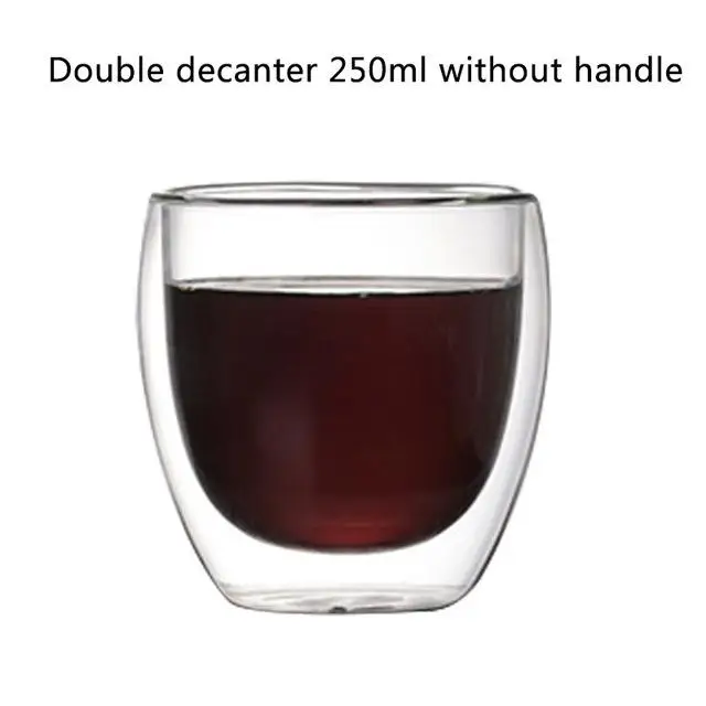 No handle 250 ml Прозрачная стеклянная чашка для кофе, молока, виски, чая, пива, двойная креативная термостойкая для здоровья и защиты окружающей среды - Цвет: No handle 250 ml