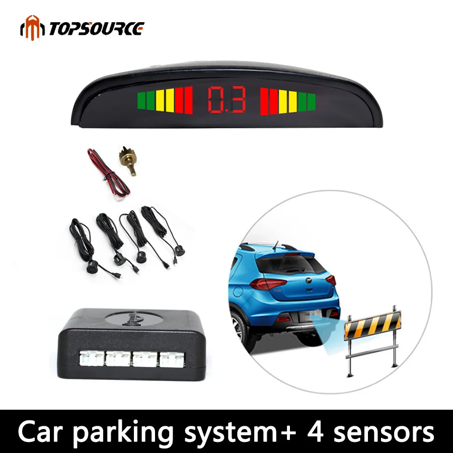 

TOPSOURCE Auto Parktronic Led Parking Sensor Kit Display 4 Sensors For All Cars Reverse Assistance Backup Radar Monitor System