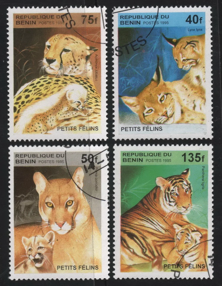 

4Pcs/Set Benin Post Stamps 1995 Tiger Leopard and Lion Marked Postage Stamps for Collecting