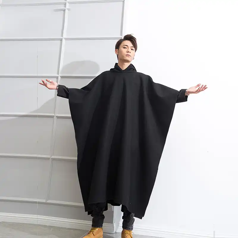 M 4xl レトロウールのコートの男性のフード付き過膝丈コートの冬の韓国黒の学生マント背服 Wool Blends Aliexpress