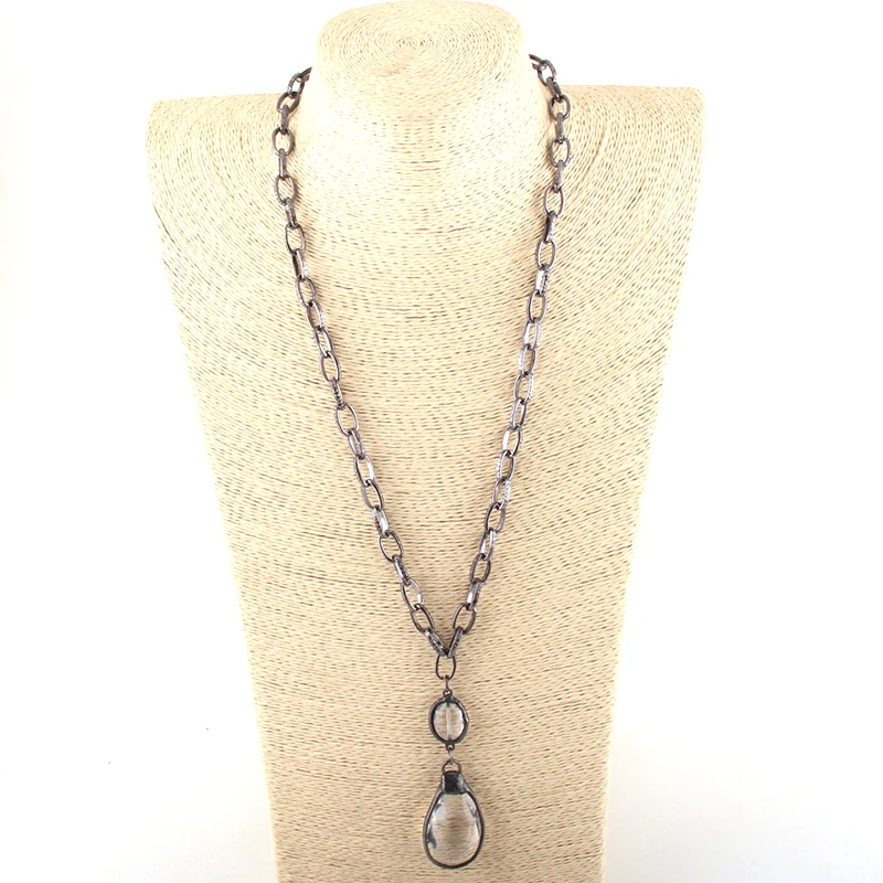 

MOODPC Fashion Bohemian Jewelry Black Gun Plated Chain Glass Pendant Cross Necklaces