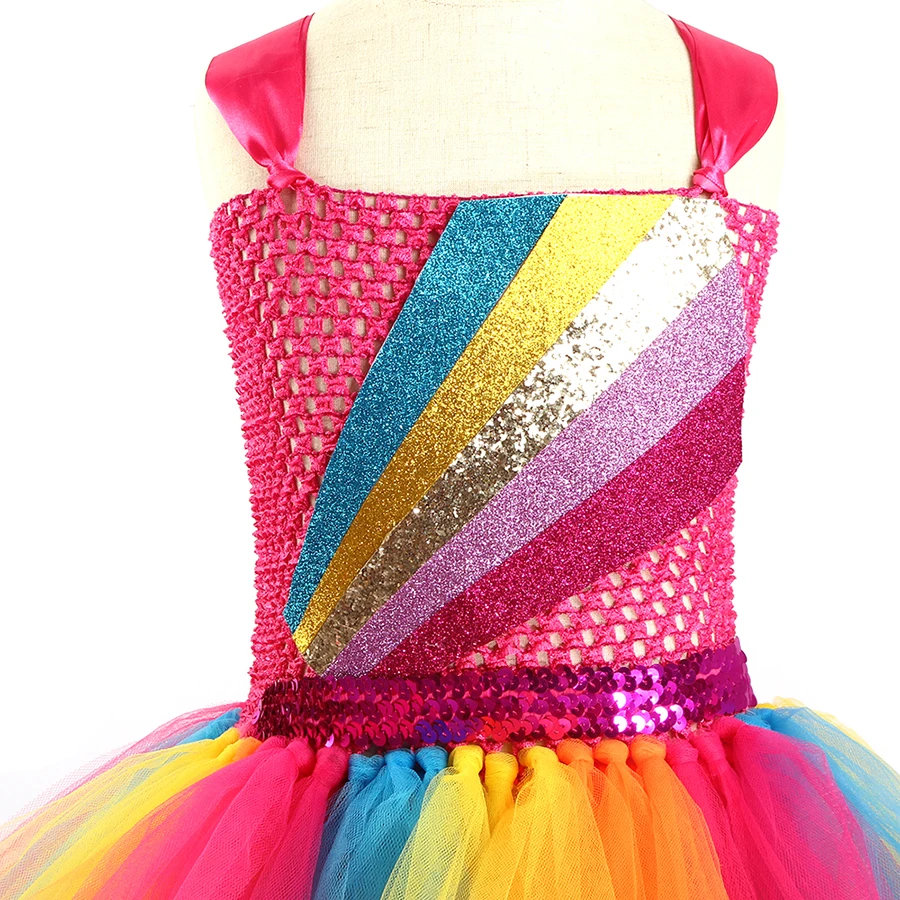 Jojo Siwa Inspired Girls Tutu Dress with Deluxe Bow Sparkly Rainbow Girls Princess Dress Kids Birthday Party Halloween Clothes (35)