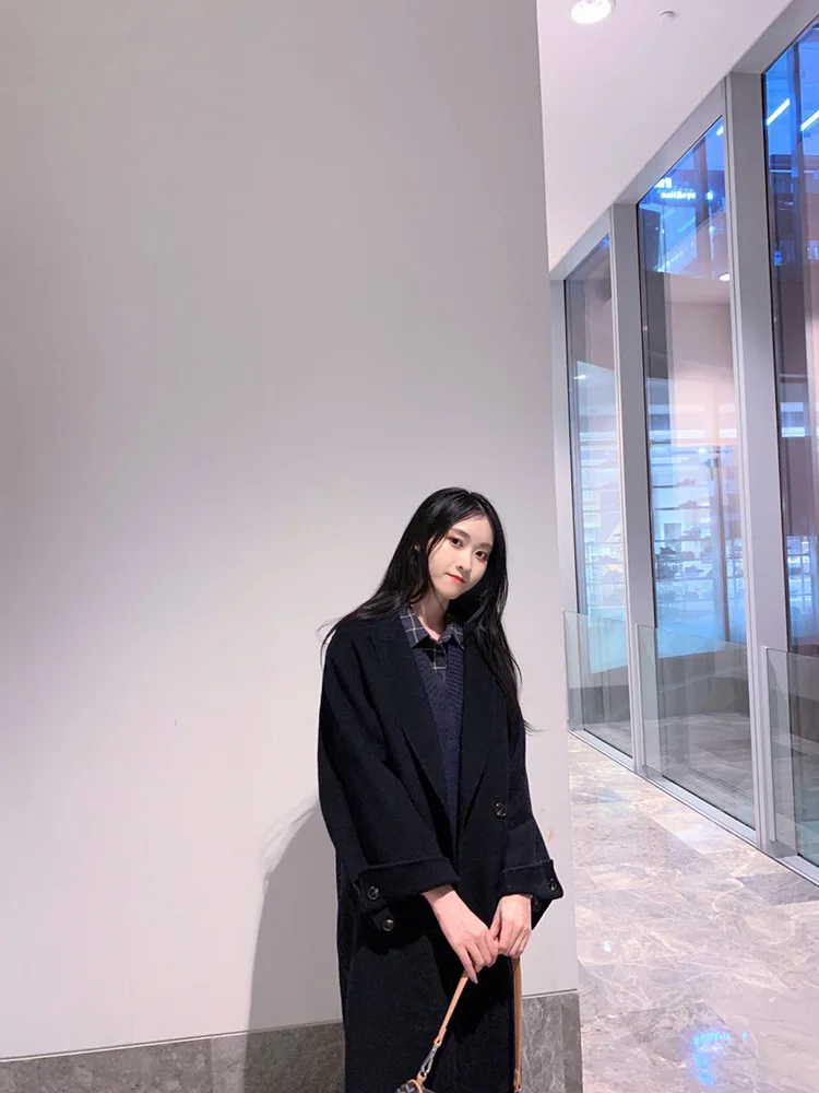 Winter New Korean Women Pure Wool Coat X-Long Handmade Double-Sided Wool Coat with Belt for Women 3 Colors