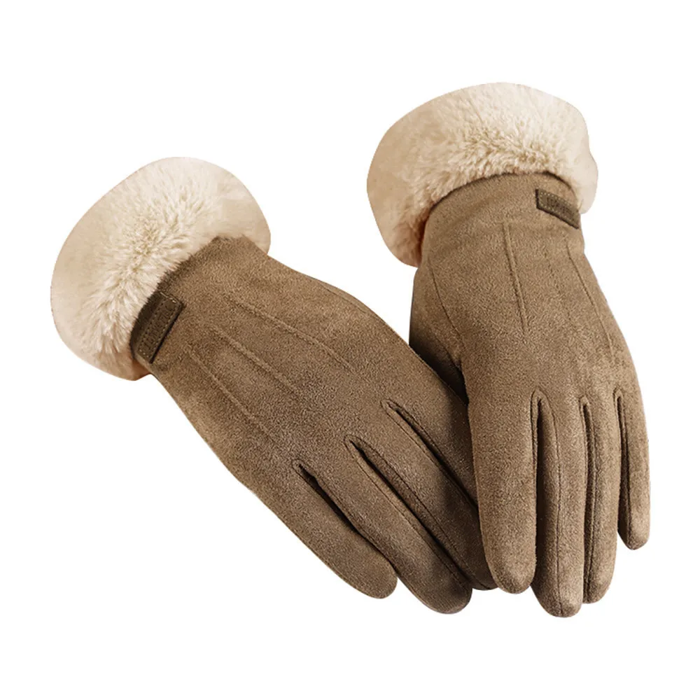 Зимние теплые перчатки, зимние женские кашемировые варежки с милым медведем, толстые плюшевые двойные наручные женские перчатки с сенсорным экраном для улицы@ A