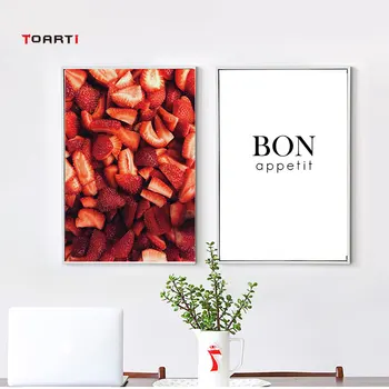 

Bon Appetite Fruit Strawberry Dining Hall Restaurant Poster Canvas Painting Pictures Kitchen Decor Wall Art for Home Design