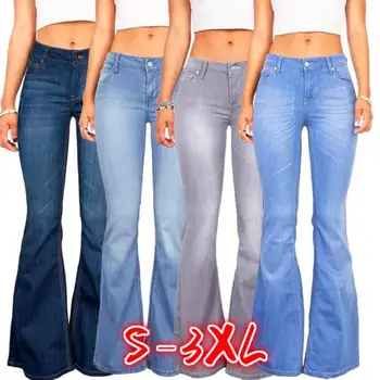 

Women Denim Jeans Slim Stretch Flare Jean Ladies Casual Plus Size Pants