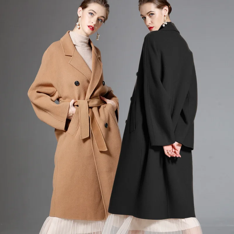 

long woolen blends cashmere coats for women 2019 autumn winter ladies jackets plus size overcoat double sided thickened warm