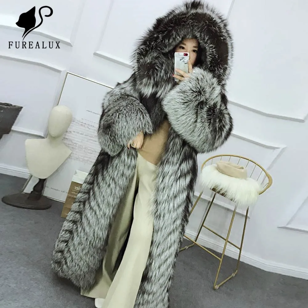 

Fashion Women Super Luxury New Whole Skin Natural Real Silver Fox Fur Coat Thick Warm High Quality Outerwear Clothing Customized