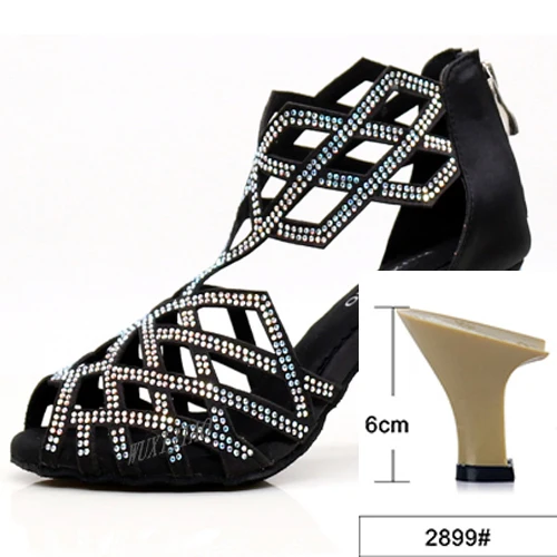 WUXIJIAO/черные стразы; женская обувь; джазовые кроссовки; Танцевальная обувь на высоком каблуке; стразы; обувь для латинских танцев - Цвет: black heel 6cm
