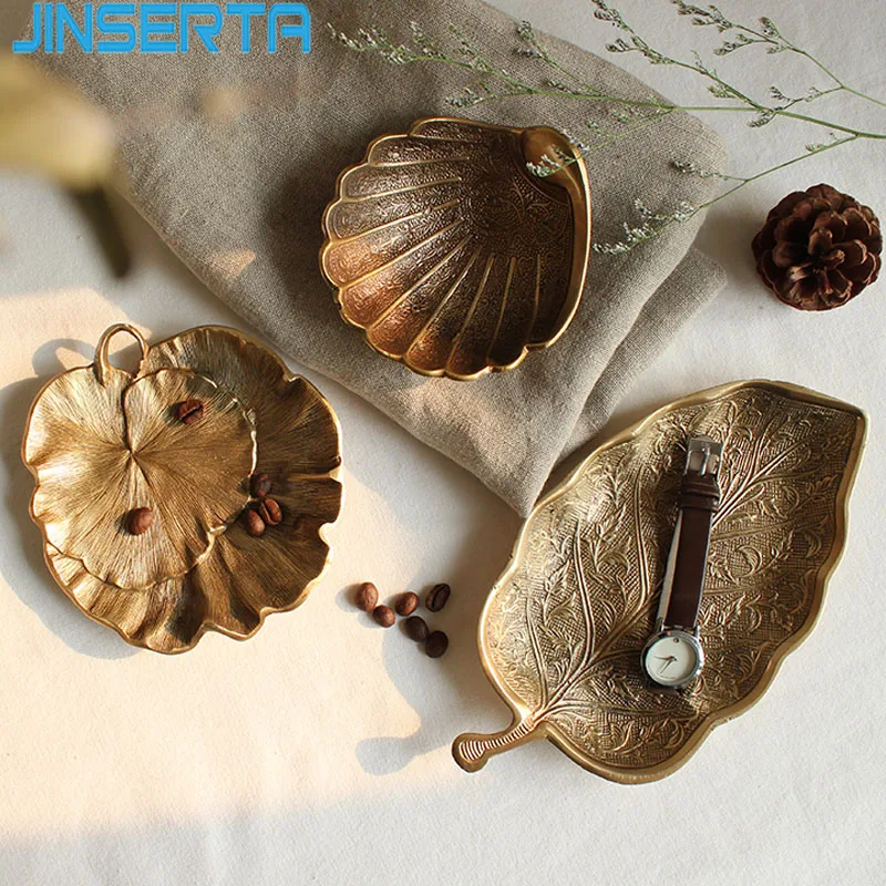 JINSERTA Vintage Brass Storage Tray Jewelry Display Plate Cosmetic Organizer Luxury Nuts Snack Sundries Decor Gifts | Дом и сад