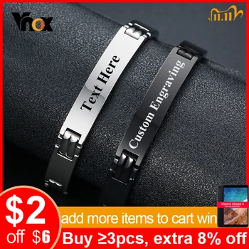 

Vnox Mens Basic ID Chain Bracelets with Free Personalize Custom Engraving Messages Stainless Steel Male Gifts
