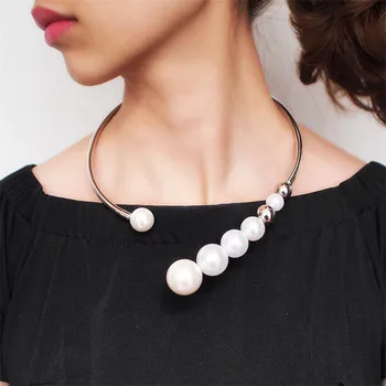

10Pcs/lot Simulated Pearl Torques Choker Necklace For Women Fashion Metal Statement Bib Collar Necklace Accessories Jewelry
