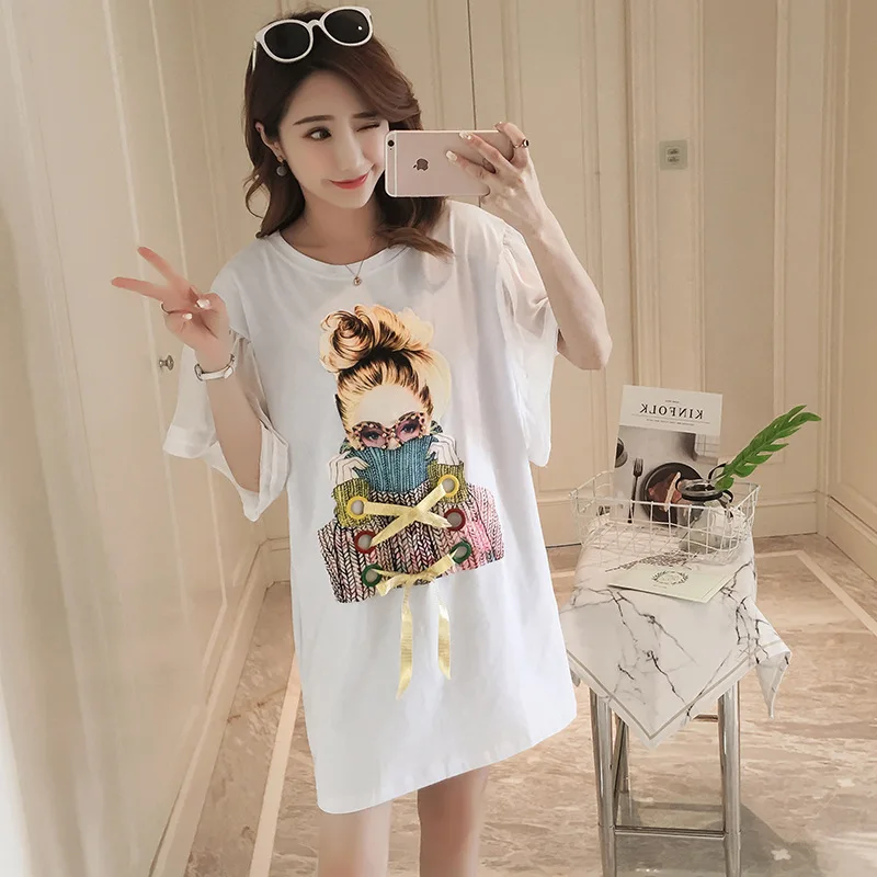 

Photo Shoot Maternity Clothes Summer Wear Korean-style Fashion Casual Loose-Fit Belly Covering Summer Mid-length Short Sleeve T-