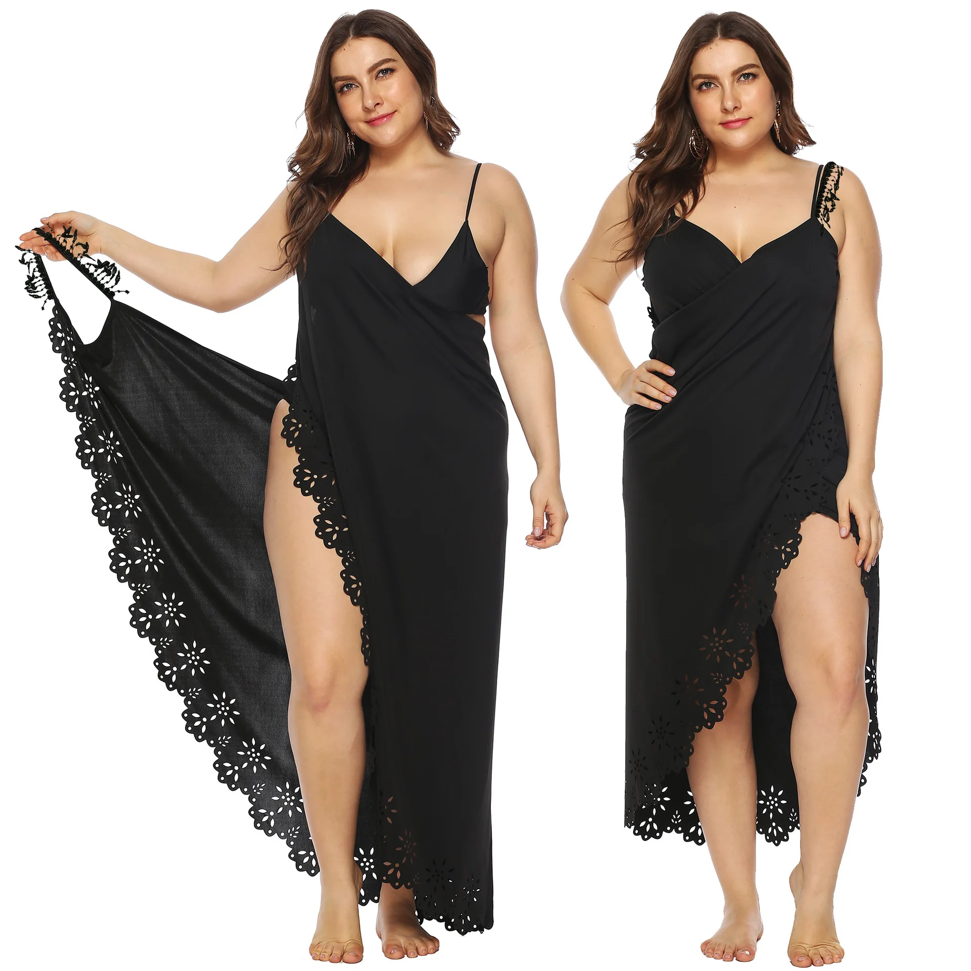 

Separate Station Hot Selling Irregular Tassels Joint Hollow out Burning Flowers Beach One-piece Dress Sun-resistant Blouse A6150