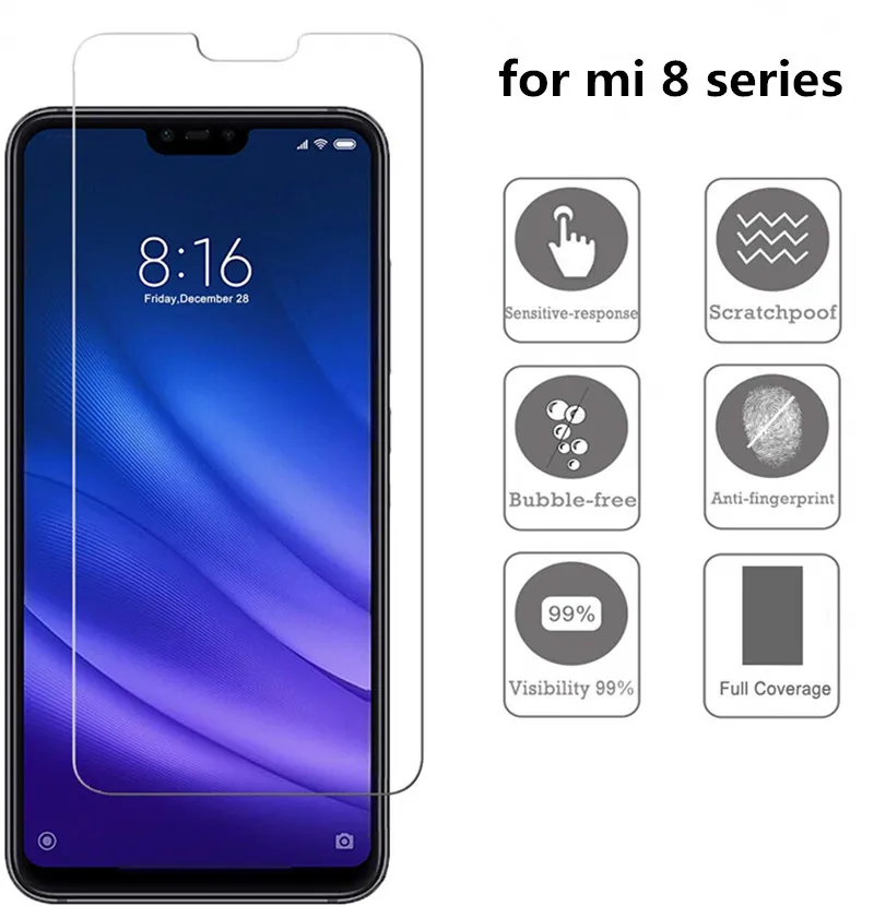 Защитное стекло закаленное 9H для Xiaomi Mi 8/Mi8 lite/SE Explorer 2 шт.|Защитные стёкла и плёнки|