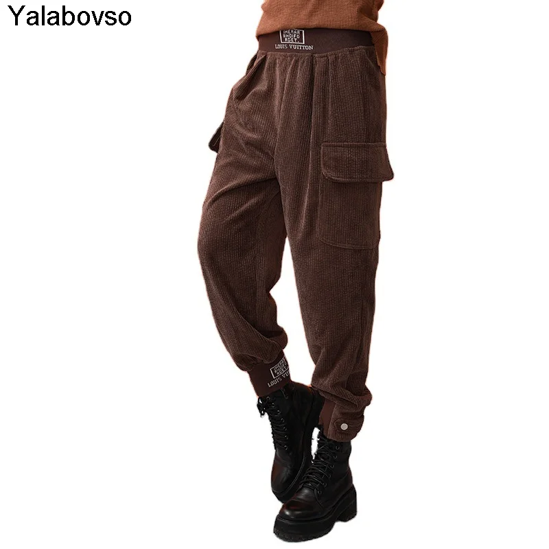 

Legged Overalls Women's High Waisted Slim Spring 2021 Corduroy Handsome Fashion Brand Loose Straight Casual Pants Troussers