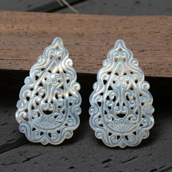 

10pcs/lot 26x45mm Natural Hollow Pear & Drop Mother of Pearl shell for DIY Jewelry Hollow Teardrop Flower MOP Pearl shell