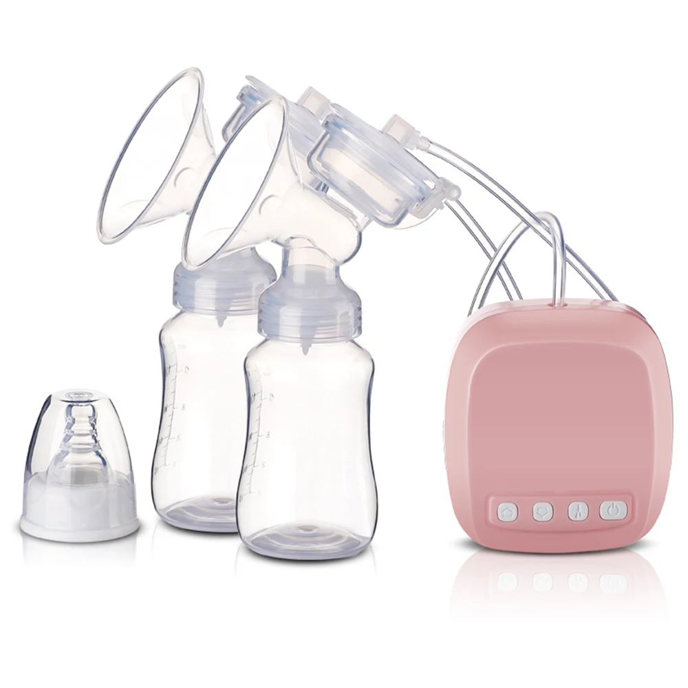 Bilateral pink CYSINCOS двойной Электрический молокоотсос мощный всасывающий USB Электрический молокоотсос с детской бутылочкой для молока холодная грелка соска - Цвет: Bilateral pink