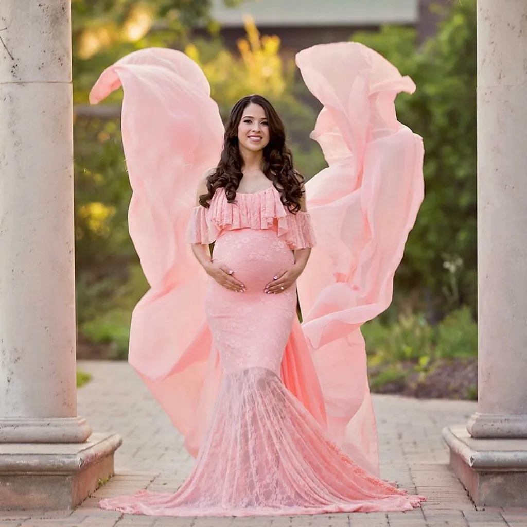 Women Pregnants Sexy Photography Props Short Sleeve Maternity Solid Lace Dress Pregnancy Flattering Dresses Mama Clothing 15 | Мать и
