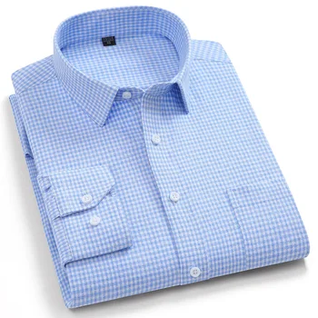 

Aoliwen brand Men's Fine Plaid Flannel Cotton Long Sleeve Shirt Comfortable Soft Skin-friendly Men's Casual Business Shirt