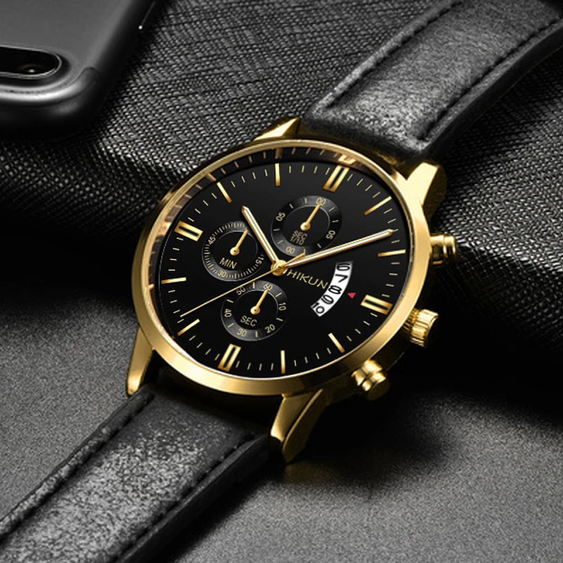2020 Luxury Mens Watch Fashion Sport Wrist Watch Alloy Case Leather Band Watch Quartz Business Wristwatch calendar Clock