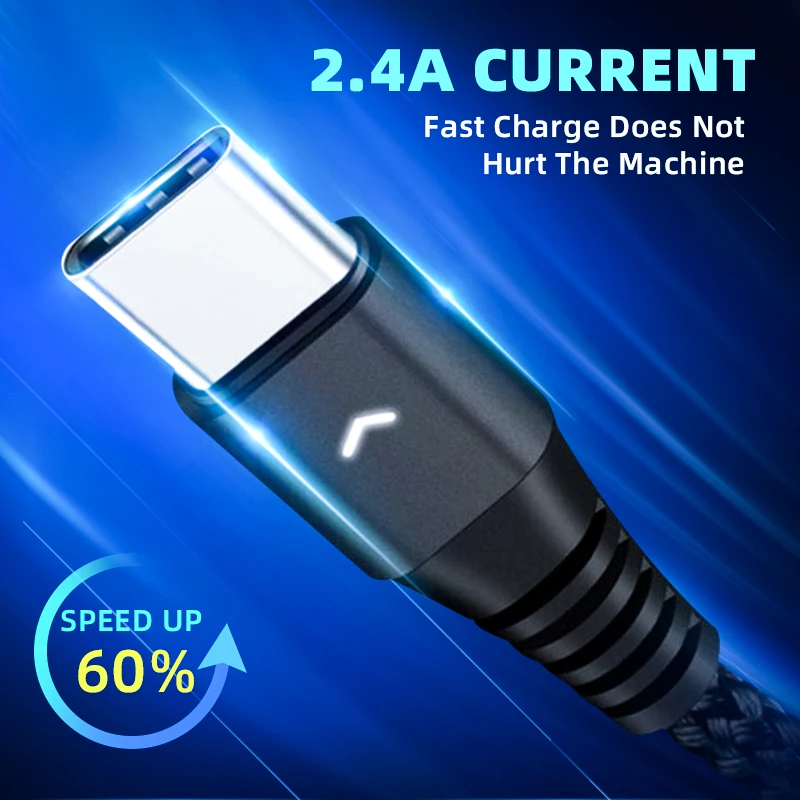 KSTUCNE Тип usb C кабель 1,2 м/1,8 м светодиодный 2.4A быстрой зарядки кабель usbc для samsung A50 A70 A30 huawei P30 P20 Lite Тип usb-usb-c
