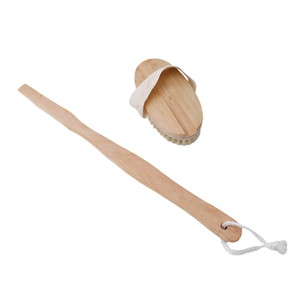 Body Brush Scrubber Long Handle Wooden Spa Shower Brush Boar Bristles Exfoliating Body Massager for Dry Brushing and Shower