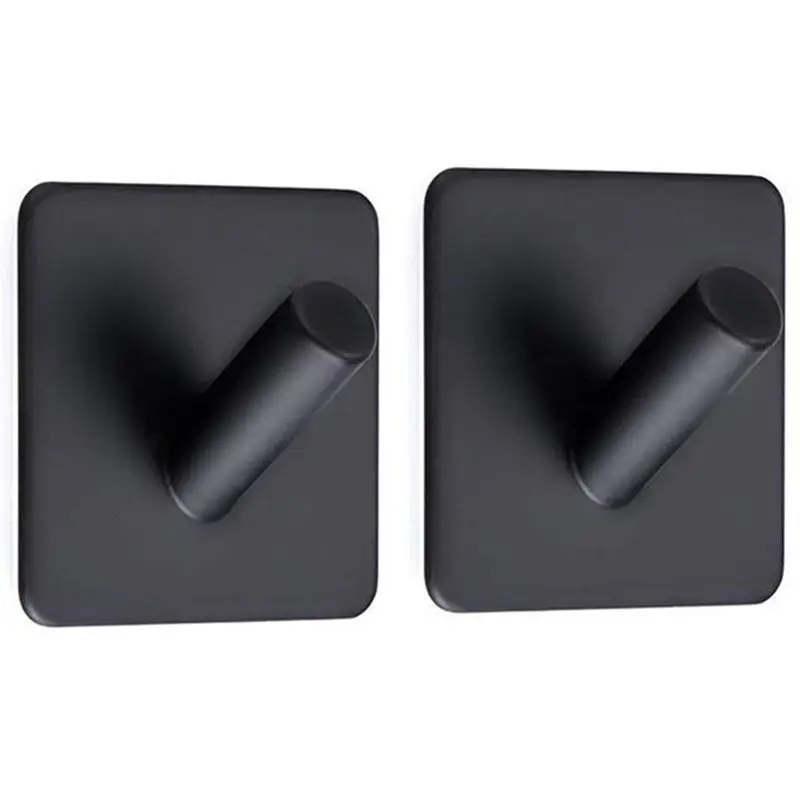 304 Stainless Steel Coat Hanger Black Towel Hook Rack Rail,Self Adhesive Hooks Square for Kitchen Bathroom Lavatory Closets, 4 P