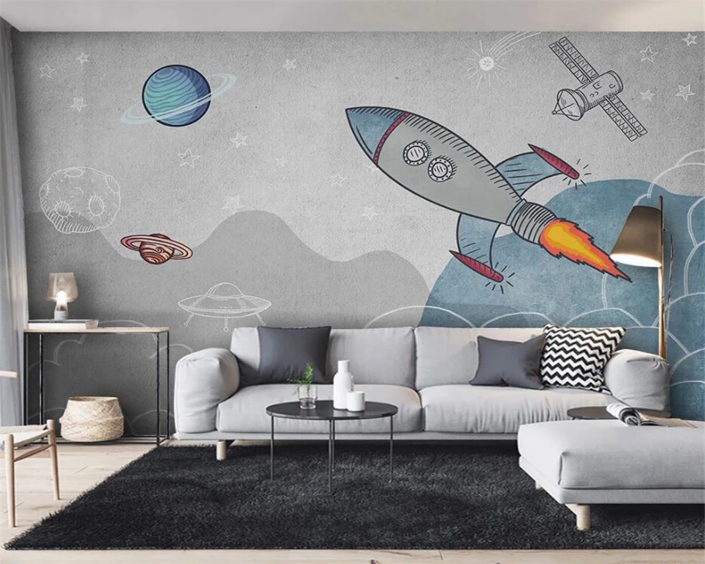 beibehang Customized modern minimalist hand-painted children's room rocket stars girl bedroom wallpaper papier peint