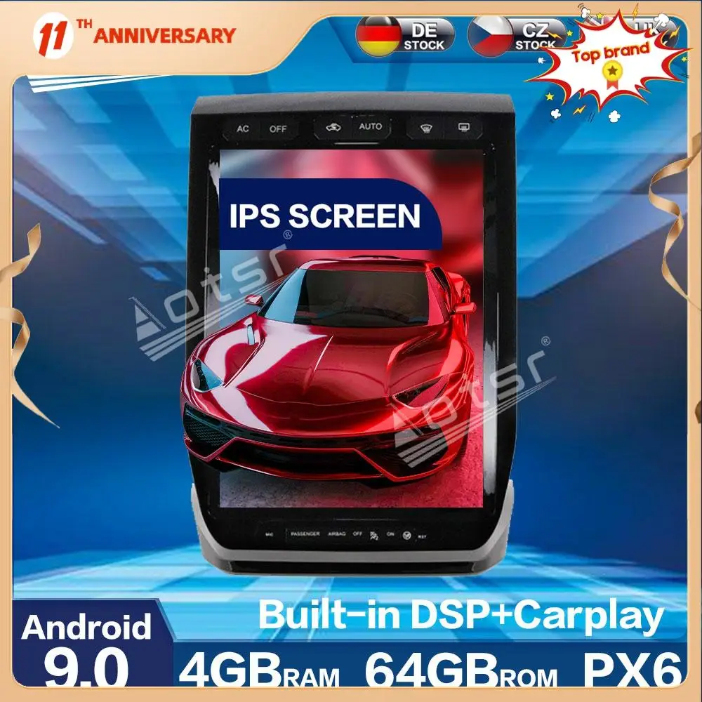 

Aotsr Vertical screen Tesla Style PX6 Android 9.0 RAM 4GB CARPLAY Car Radio Player For Ford Raptor F150 2015+ Car GPS Navigation