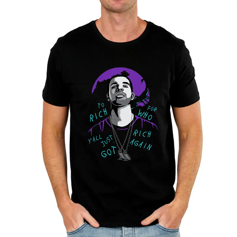 

Wholesale Cheap Drake To Rich Print T-Shirt Men Summer Casual Hip Pop Streetwear Tops Tee Loose Oversized Men Black T Shirt
