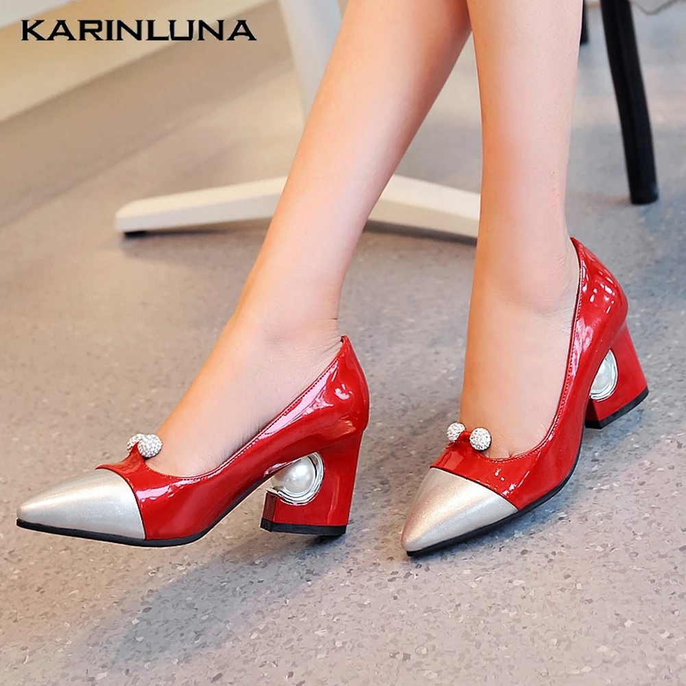 

KARINLUNA PLUS Size 48 Fashion Pointed Toe Shoes Woman More Colors Slip On Chunky High Heel Office PLUS Pumps Women Shoes