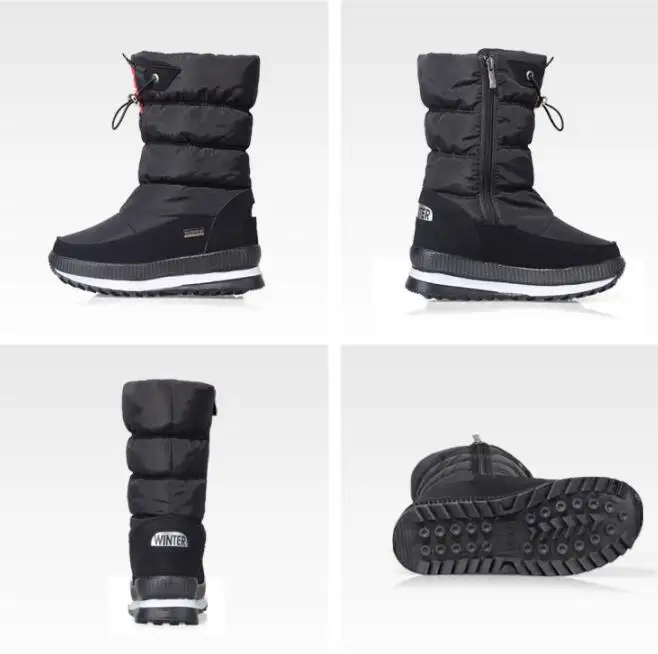 Botas de invierno clasicas para Mujer Botas de nieve a media pantorrilla Plantilla de felpa de piel cas Mujer Botas de M