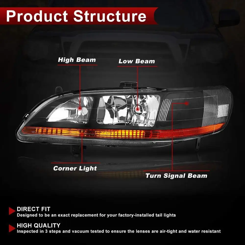 Фары для автомобиля в сборе 1998 1999 2000 2001 2002 Honda Accord фары черный Корпус