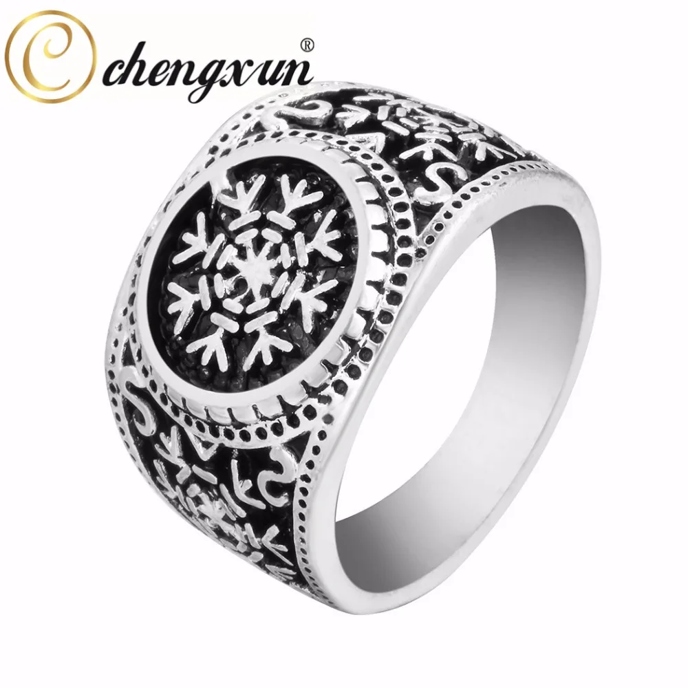 04 CHENGXUN Viking, Круглый, Большая ширина, печатка, кольцо на палец, для мужчин, черный, серебряный, модный, Валькнут,, Винтажные Ювелирные изделия 15 мм - Цвет основного камня: 04