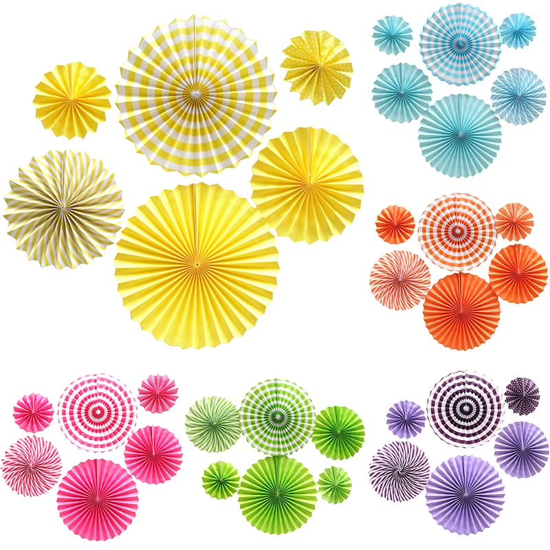 

Birthday Cut-out Paper Fans For Showers Party Wedding Hanging Flower Pinwheels Tissue Paper 6PCS/Lot Paper Crafts