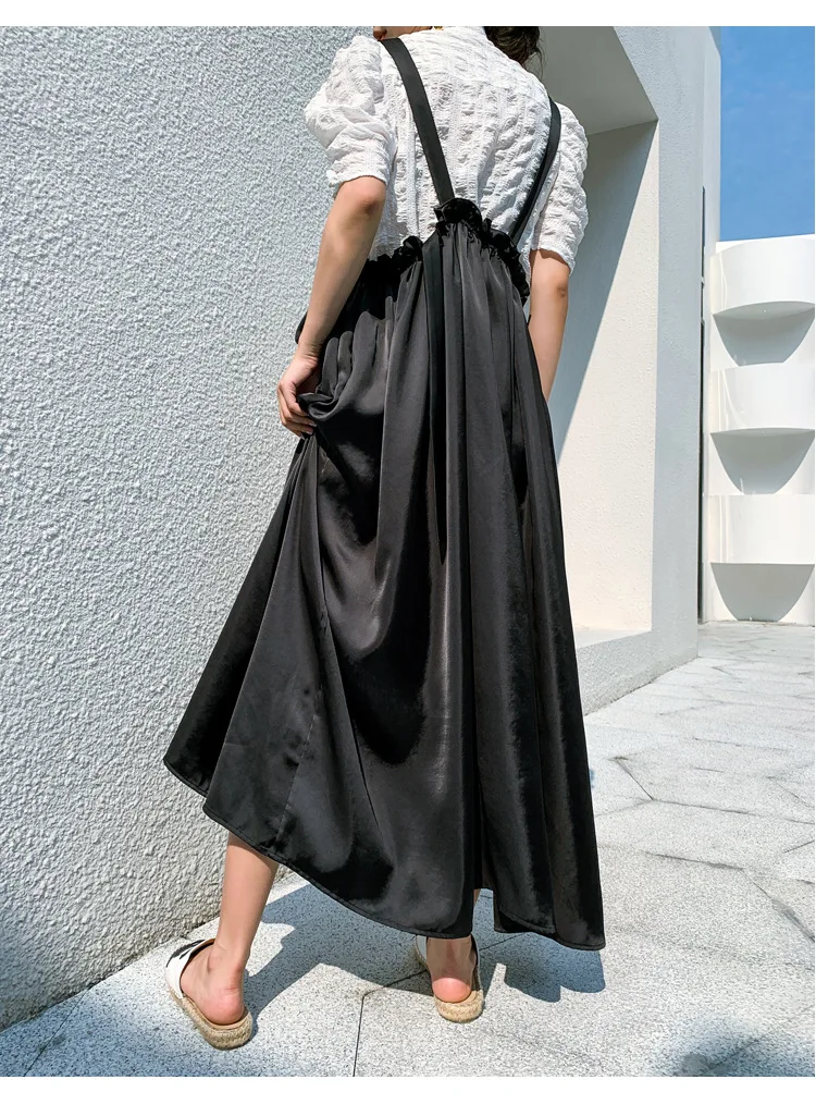 Летнее платье на бретельках, стиль, платье на бретельках-черно-белое с рисунком, Элегантное длинное черное платье Хепберн, длинные юбки Wo
