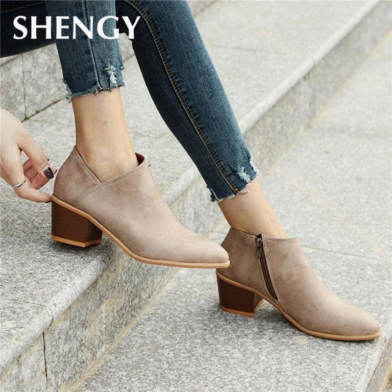 

2019 Women Summer Boots Ankle Pointed Toe Zipper Sandals 5cm Square Heel Breathable Comfortable Women Boots Office Party Shoes