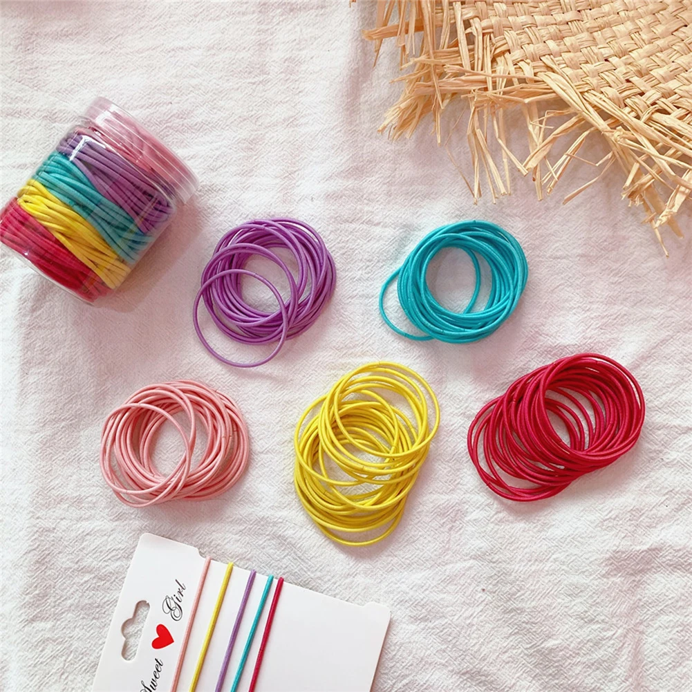 100 шт цветные резинки для девочек, резинки, галстуки/кольца/веревки, аксессуары резинки для волос, повязки на голову