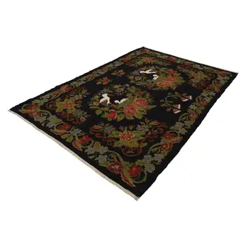 

193x292 Cm Black Handmade Vintage Moldovan Rugs Rug-6x10 Ft