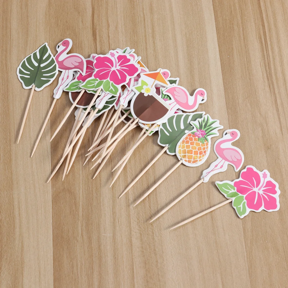 72 pcs Cake Toppers Flamingo Lovely Hawaiian Paper Party Supplies Cupcake Decor for Festival | Дом и сад
