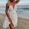 Women Party Lace Flower Backless Mini Summer Dress 2022 Sexy Sling Spaghetti straps V Neck Wedding Club Vestidos White Dresses ► Photo 2/6