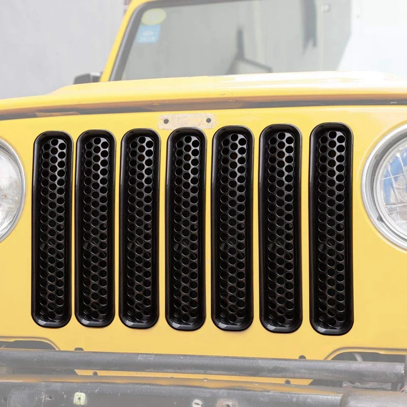 Набор вставок с ячеистой сеткой для переднего гриля для 1997-2006 Jeep Wrangler TJ& Unlimited-(7 шт
