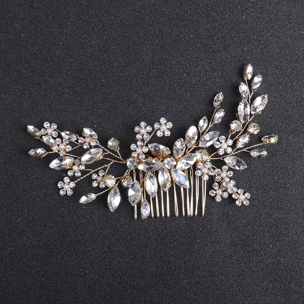Silver Rose gold Rhinestone Hair Comb Hair Accessories For Women Wedding Accessories Party Flower Head Jewelry Bridal Headwear
