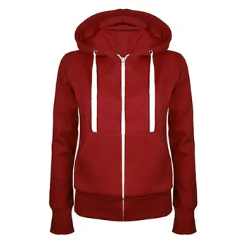 

Casual Women Solid Color Long Sleeve Hoodie Winter Warm Zipper Hooded Sweatshirt