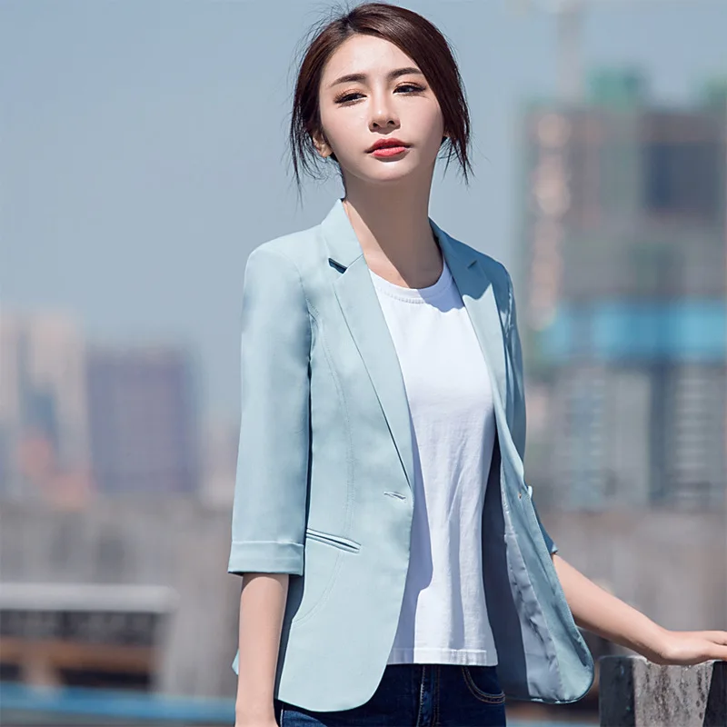 

2018 Summer New Style Half-sleeve Shirt Small Suit Women's Slim Fit Versatile Thin Black Three-quarter-length Sleeve Suit Coat W